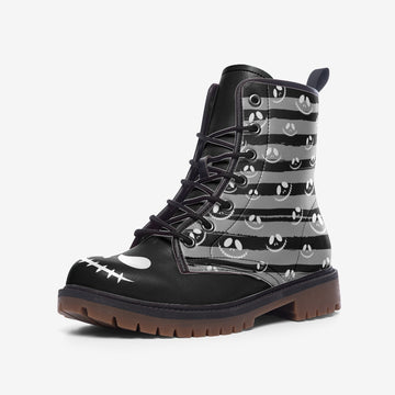 Jack Skellington Grey and Black Inspired Vegan Leather Combat Boots