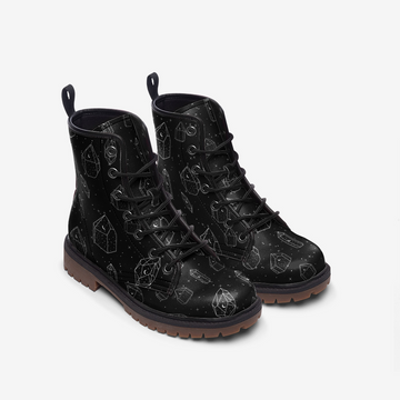 Crystal Print Black Vegan Leather Combat Boots
