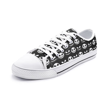 Jack Skellington Heads on Black and White Low Top Vegan Canvas Shoes