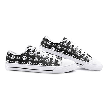 Jack Skellington Heads on Black and White Low Top Vegan Canvas Shoes