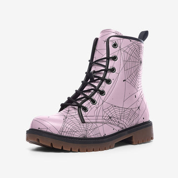 Spiderwebs on Pastel Pink Vegan Leather Combat Boots