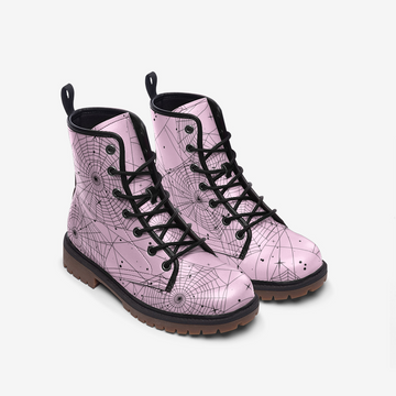 Spiderwebs on Pastel Pink Vegan Leather Combat Boots