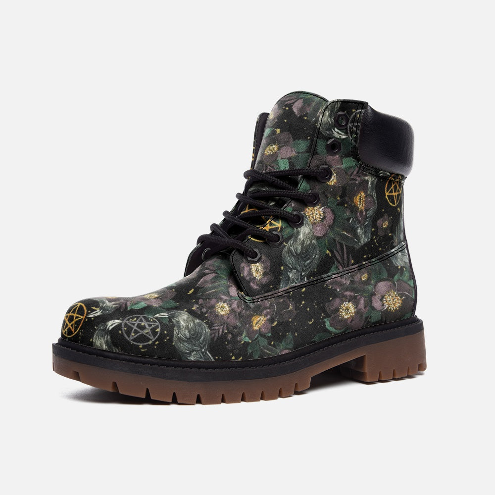 Dark Cottagecore Aesthetics Vegan Leather Low Combat Boots