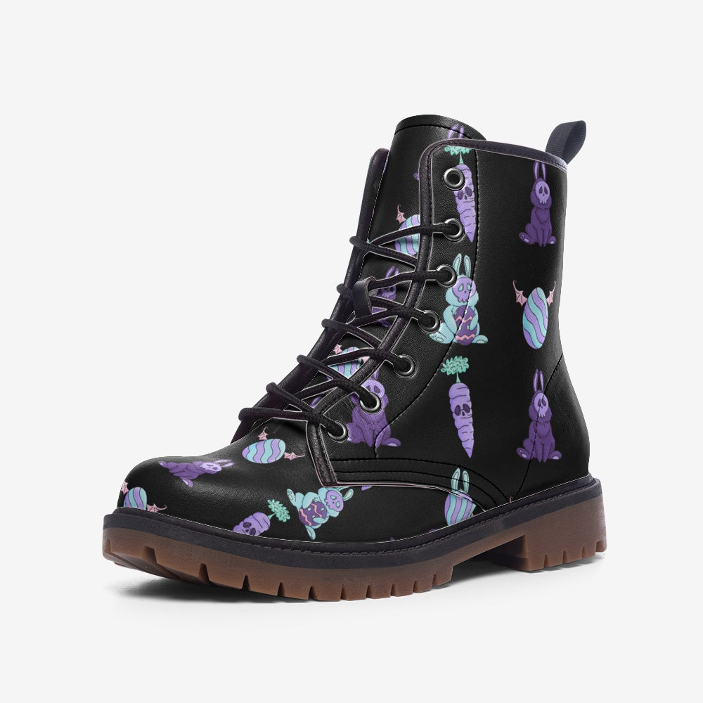 Pastel Goth Easter Aesthetic Print Vegan Leather Combat Boots